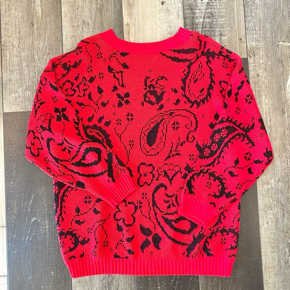Vintage Red & Black Funky Print Crew Neck Sweater